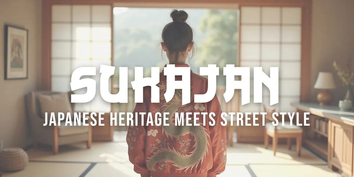 Person wearing traditional sukajan bomber jacket with ornate embroidered back design