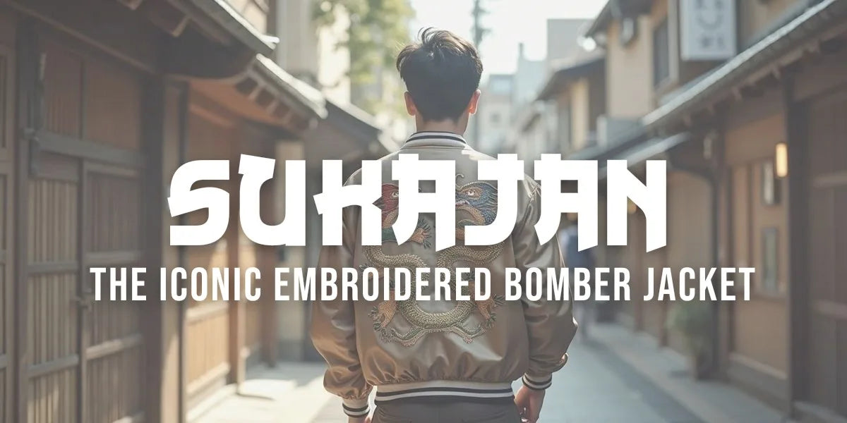 Man wearing vintage sukajan jacket with dragon and tiger embroidery on Tokyo street