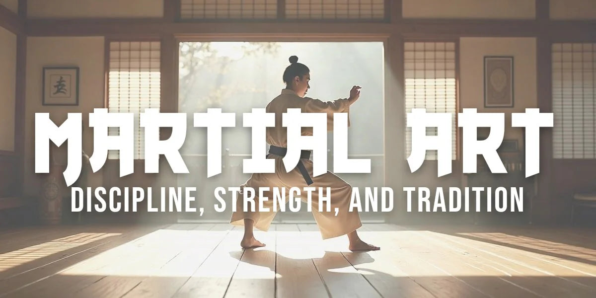 Karate practitioner executing kata form in traditional dogi on wooden dojo floor