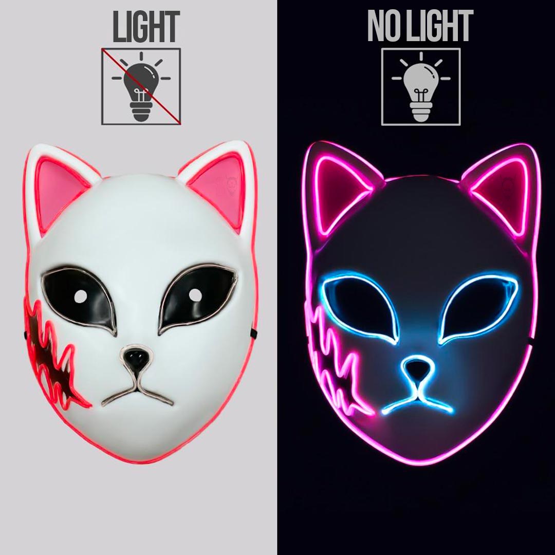 the demon slayer mask cosplay is a kitsune fox mask. The manga mask glows in the dark with blue led