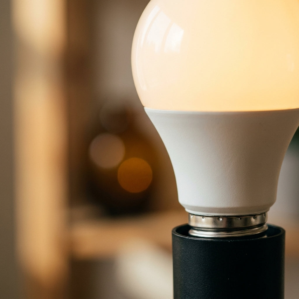 E27 LED bulb lit in a pendant socket above a paper lantern shade in a washitsu
