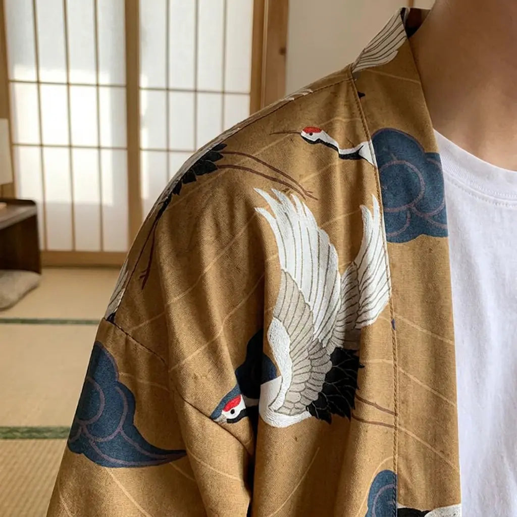 Close-up of the back embroidery of a haori yukata