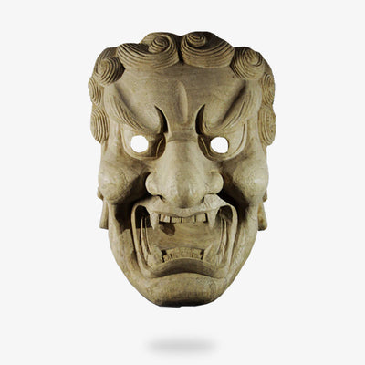 This fudo mask is a Japanese demonic mask handmade with cedar wood for No theater performance. The Demon mask is a Japanese Oni
