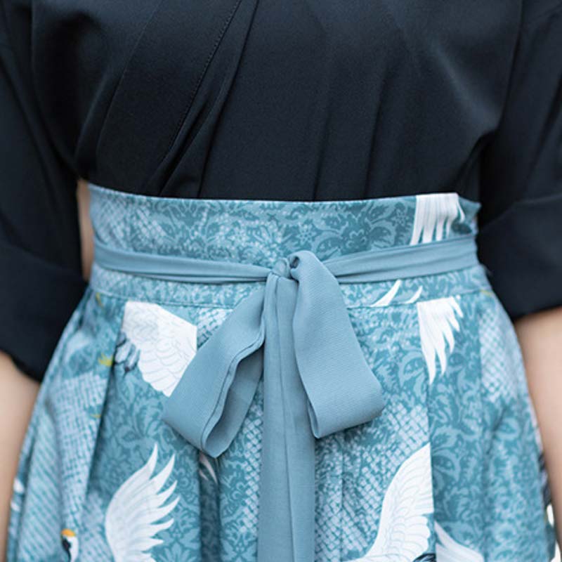 These Japanese hakama cute skirt are tied with an Obi belt knot. The kimono pants are printed with Japanese motifs