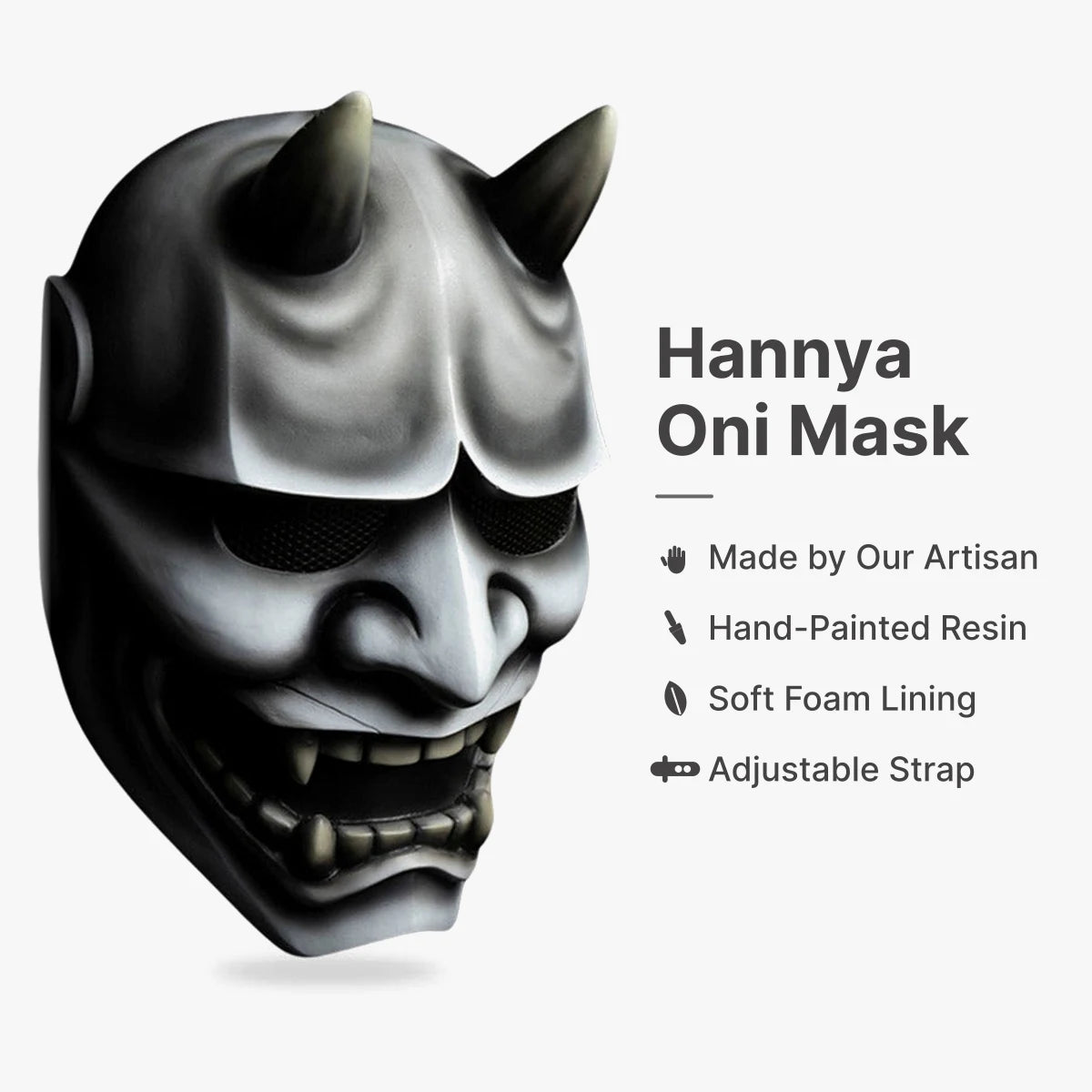Demon Mask Japanese : Made by Our Artisan, Hand-Painted Resin, Soft Foam Lining, Adjustable Strap