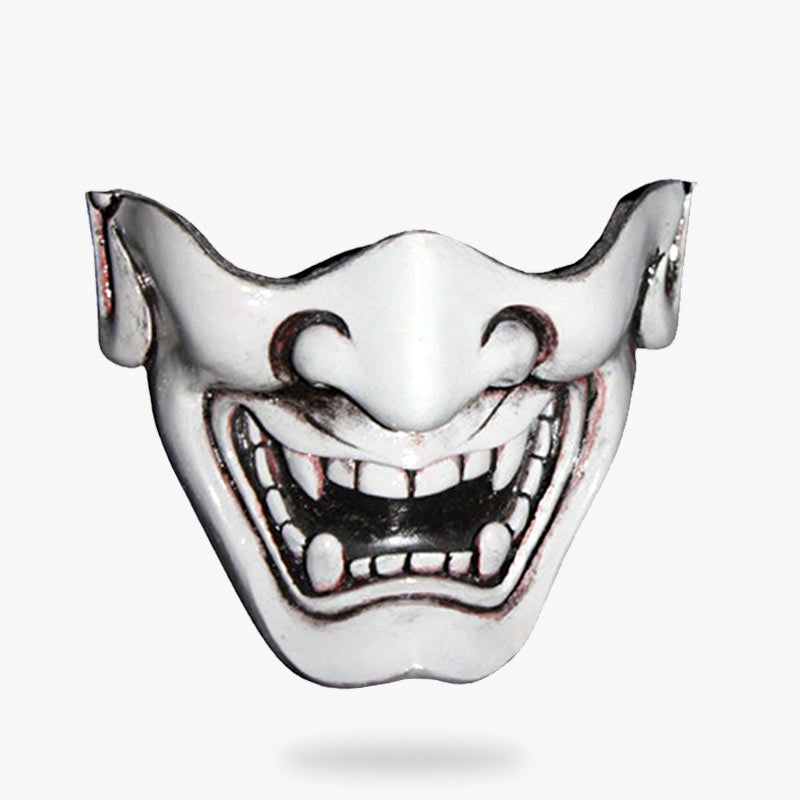 Hannya and oni mask with white color. Handmade mask for samurai cosplay or decoration. High quality material: PU and fiberglass.