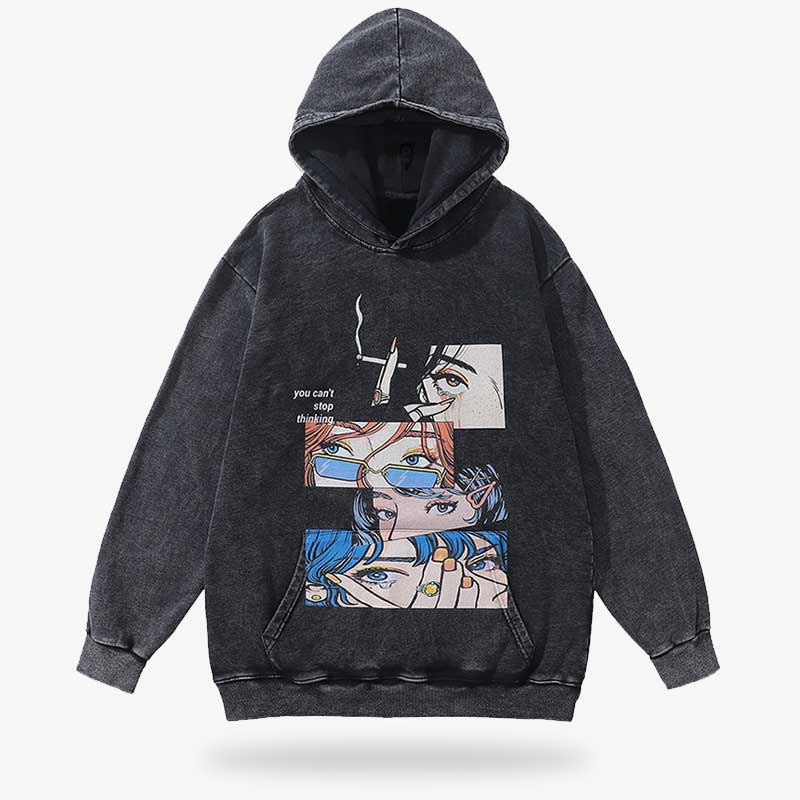 A Japanese hoodie design with a anime manga girls caracters printed on a the quality cotton sweatshirt