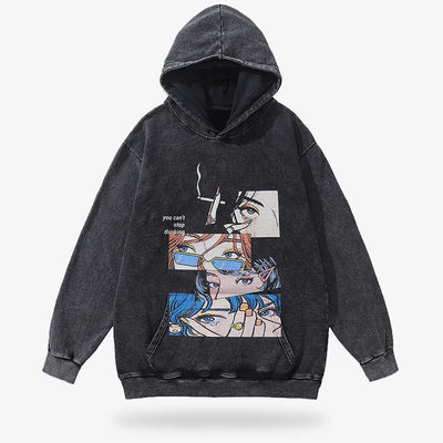 A Japanese hoodie design with a anime manga  girls caracters printed on a the quality cotton sweatshirt