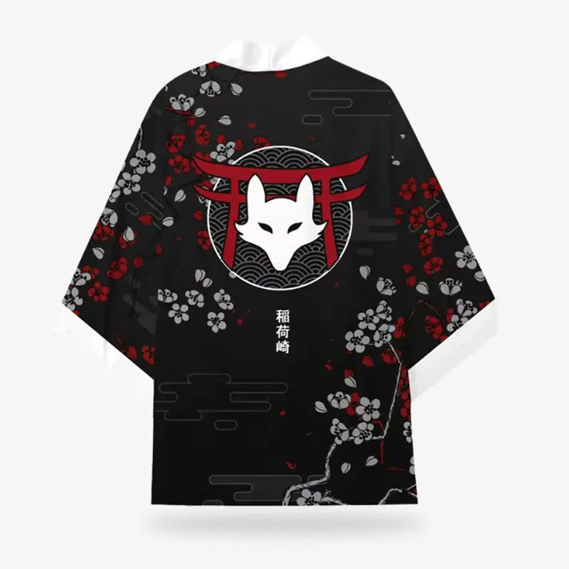Kimono fox laid flat, back view showing the full kitsune print