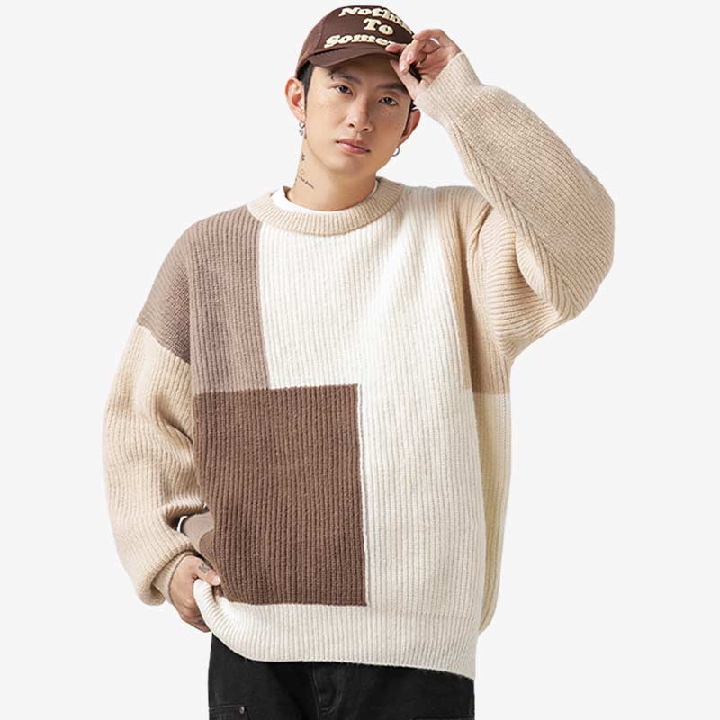 a man is dressed with Japanese sweater in cream color, crafted from premium cashmere and polyester, offering a jpop and kpop outfits