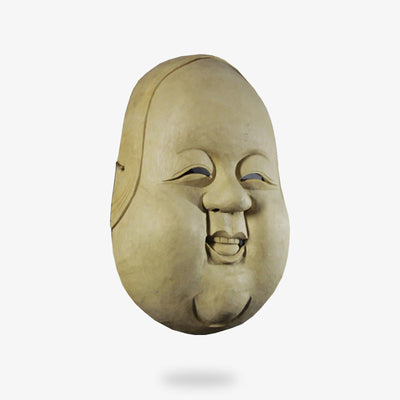 This japanese theater mask is hand crafted with cedar wood. It's a face mask of a man smiling