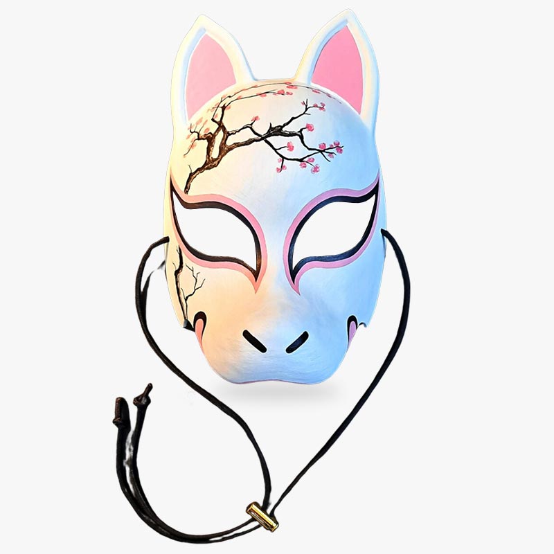 The kitsune traditional japanese mask is a japanese fox mask handmade and hand painted with black sakura blossom tree.