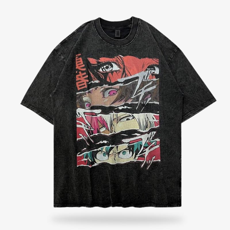 The manga shirt is printed with famous eyes caracter from anime serie. Black shirt color and heavy cotton shirt