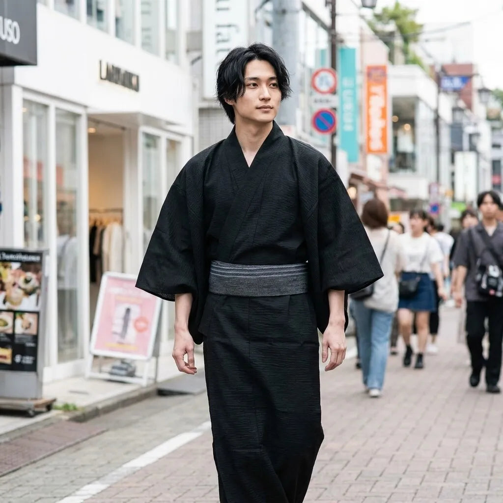 Mens Black Kimono
