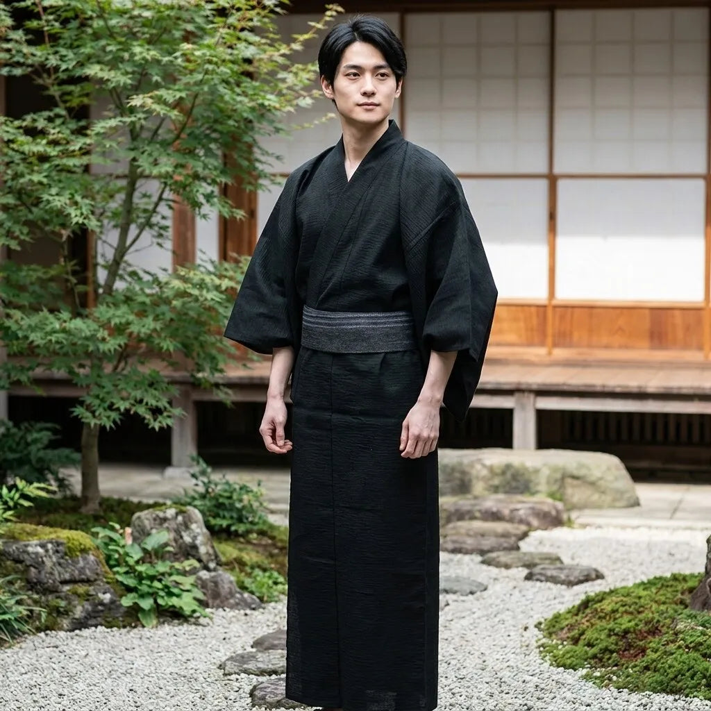 Mens Black Kimono