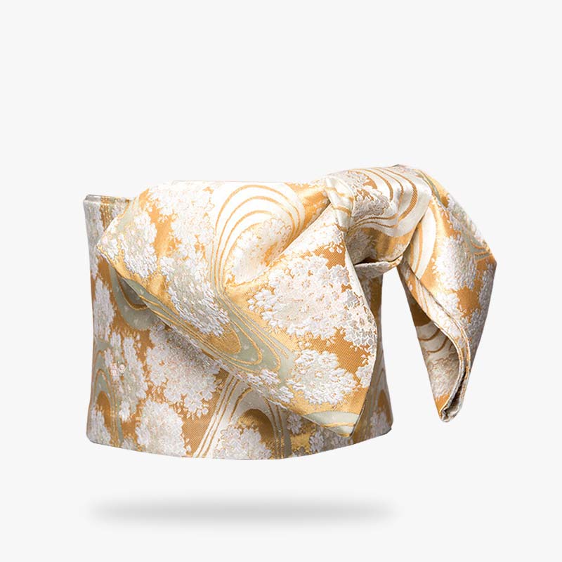 This traditional Obi Belt For Kimono is embroidered with Japanese flower motifs. The Obi's knot closes the geisha's Japanese kimono.