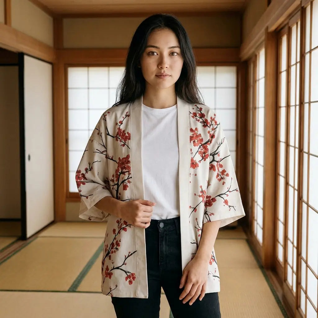 red blossom kimono coverup