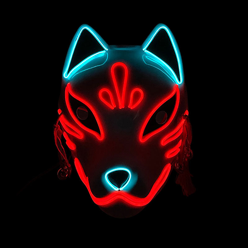 This led light up fox mask is red neon. The red fox led mask is made with quality material for costume or japanese home decor