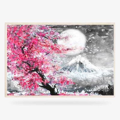 This decorative item is a Japanese sakura blossom painting. sakura leaves are drawn. And there's a painting of Mount Fuji