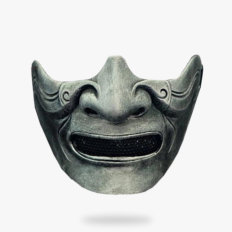This samurai half mask is a half Yurei ghost face. It is a sculture of a Japanese spirit. The japanese samurai mask is made with fiberglass material. Color painting is grey
