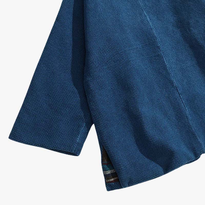 this men Short vintage kimono jacket featuring a minimalist indigo color, perfect for a unique and stylish look