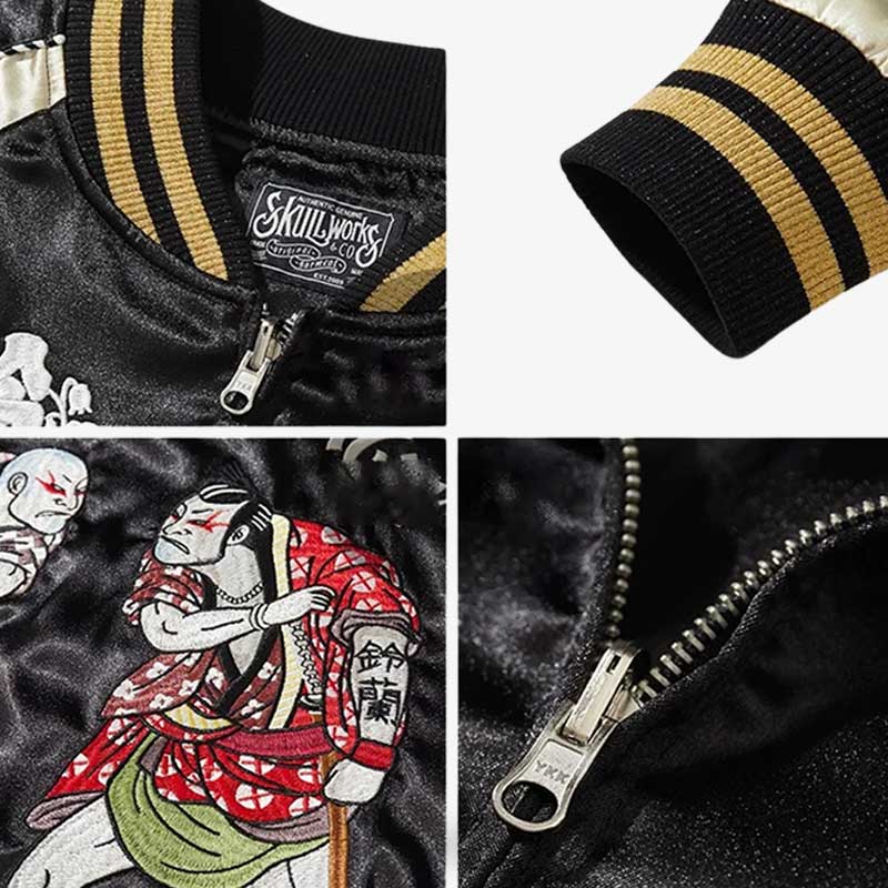 A japanese souvenir jacket vintage with details, zipper, embroidery and satin material