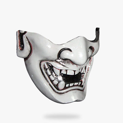 THe white hannya mask is a half samurai mask with a oni demon design. The japanese mask is white painto
