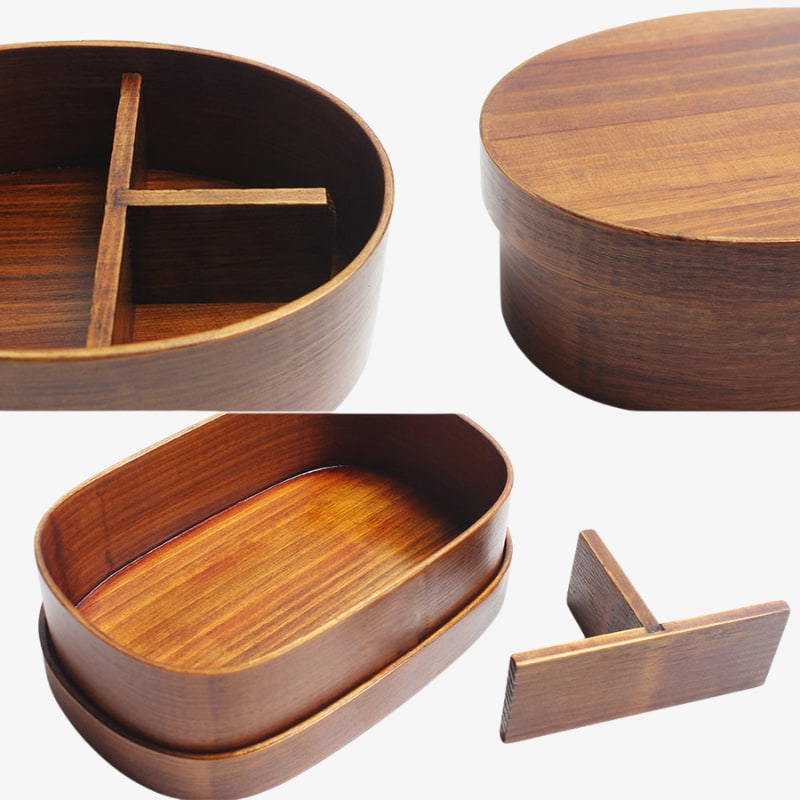 Wooden bento boxes containers with lids on a white background