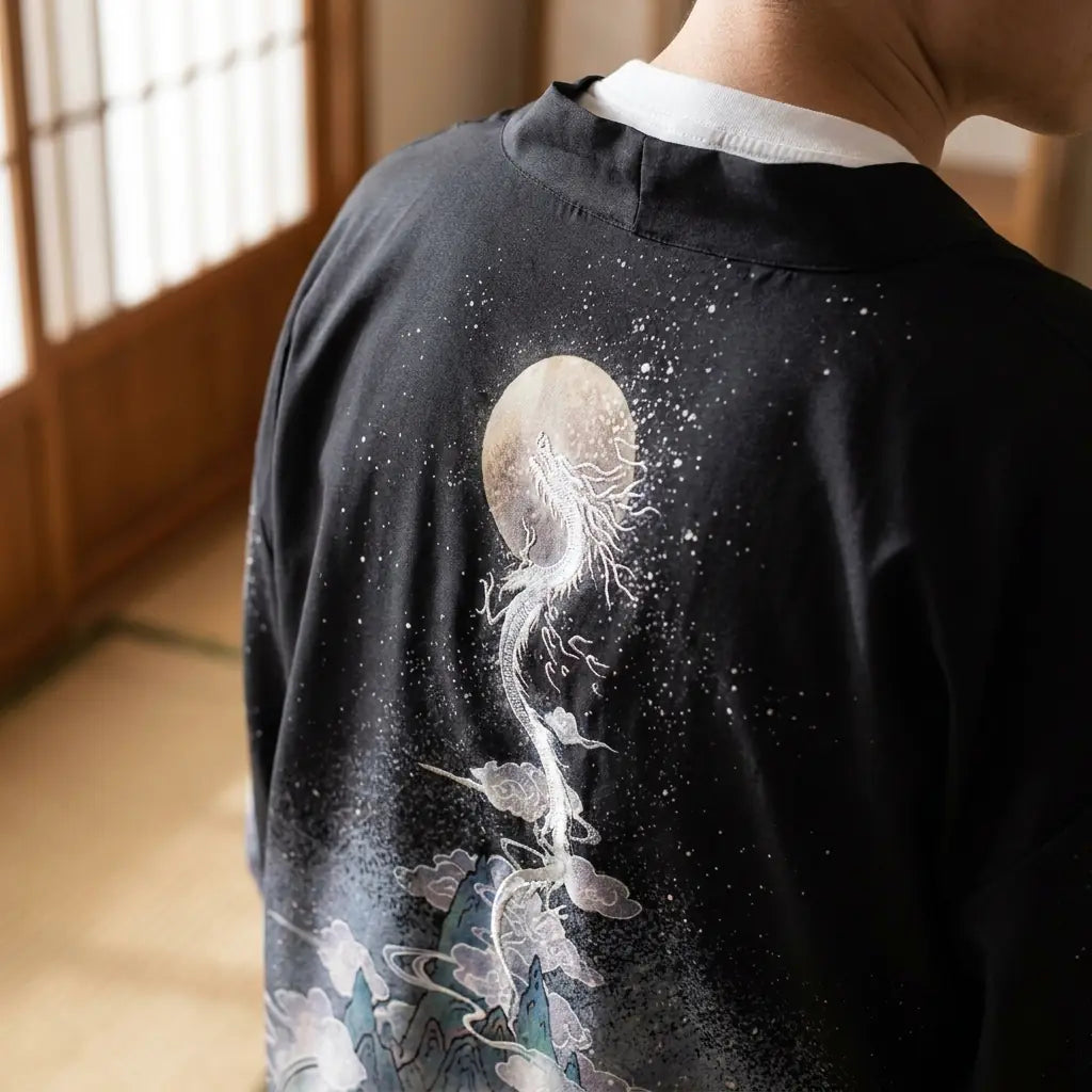 Close-up of the back embroidery of a yume yukata