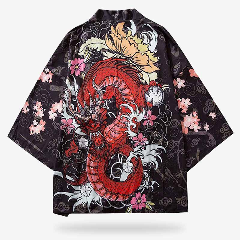 Stand out in the stunning red dragon kimono robe, adorned with vibrant dragon embroidery that symbolizes power and strength