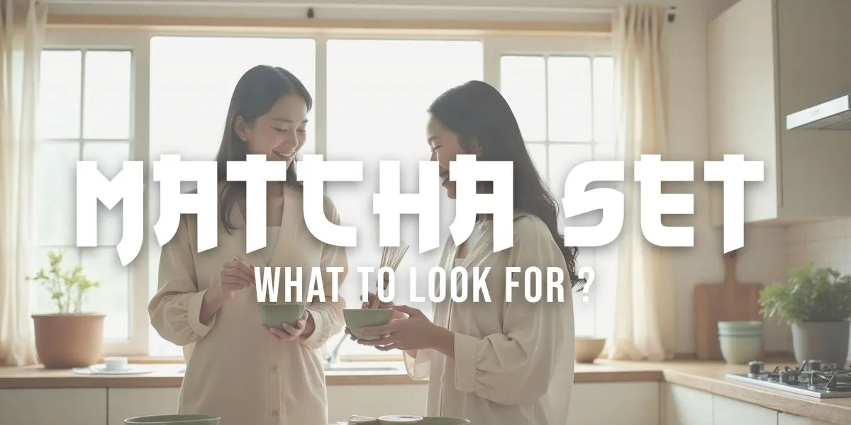 Two people whisking matcha with a bamboo chasen and ceramic bowl in a bright kitchen
