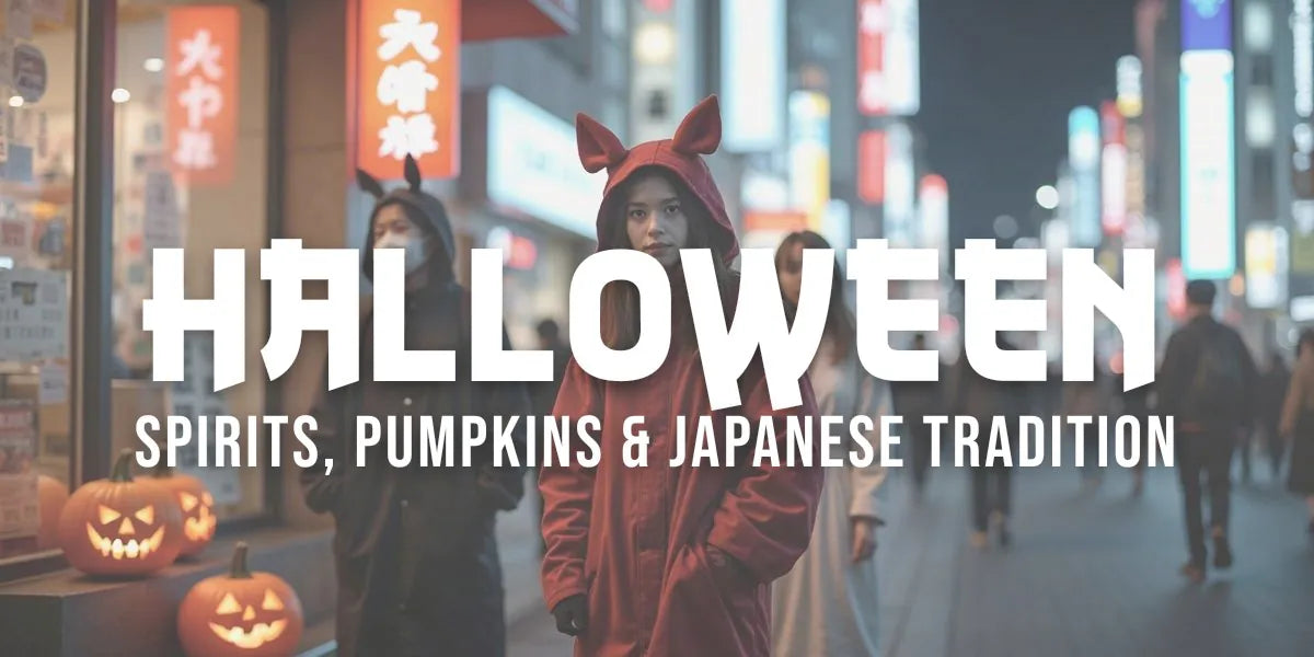 Costumed crowd celebrating Halloween at night in a neon-lit Tokyo street