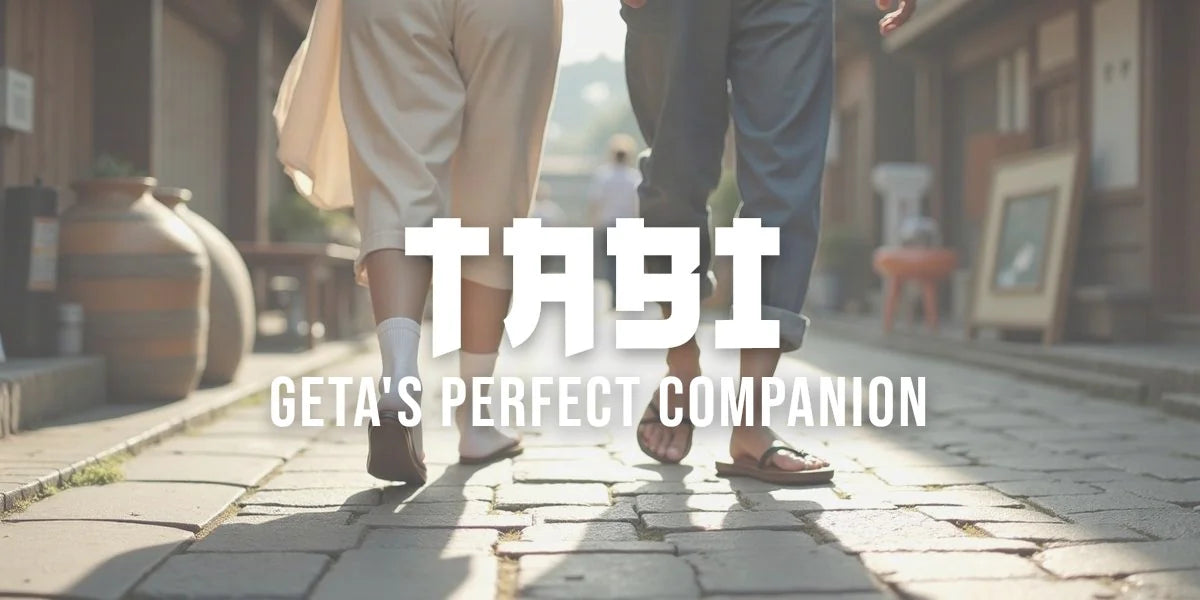 Two people in tabi socks and geta sandals walking down a historic Japanese town street in morning light