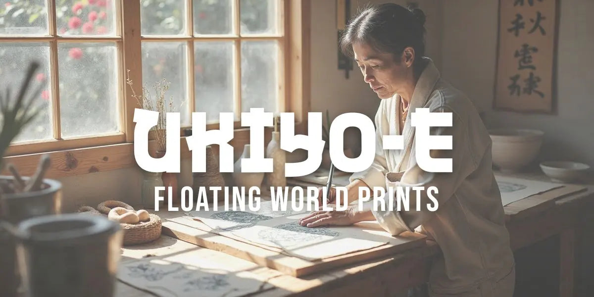 Master craftsman carving intricate patterns into a wooden woodblock for traditional Japanese art prints