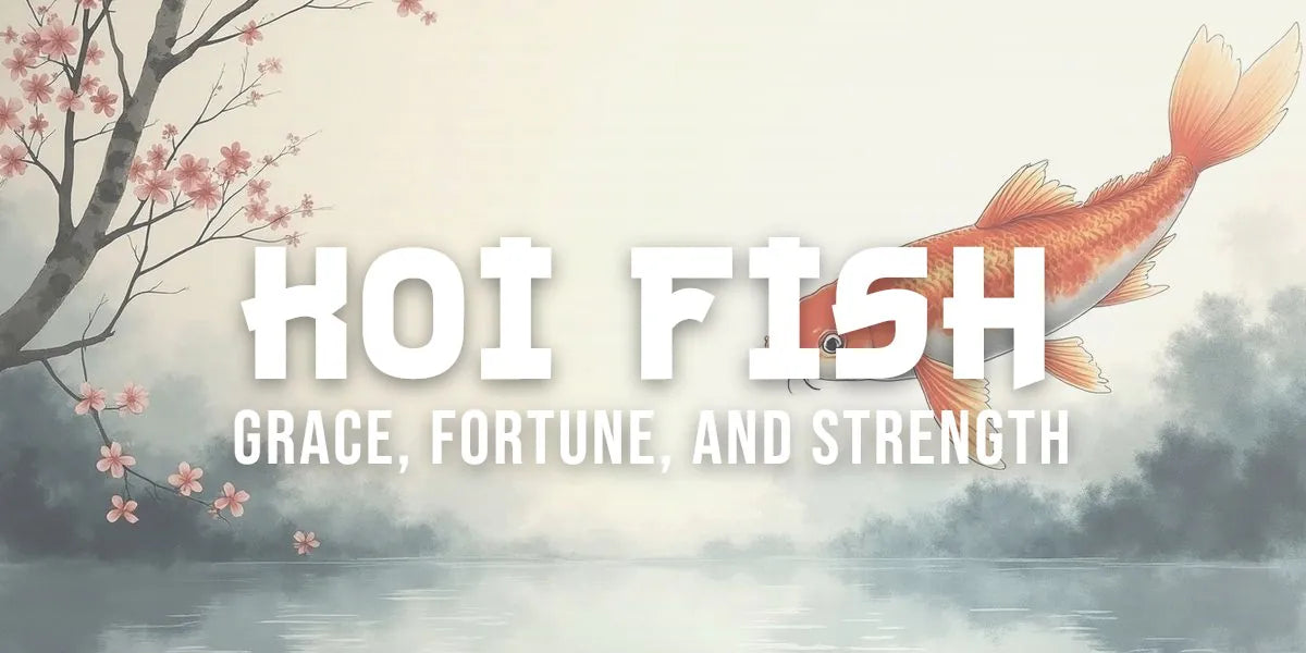 Traditional Japanese sumi-e painting of an orange and white koi fish swimming in mist