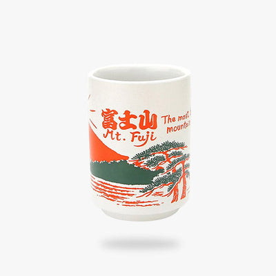 The 10oz Japanese mug features a breathtaking Mount Fuji design, offering a unique and picturesque way to enjoy your favorite beverages