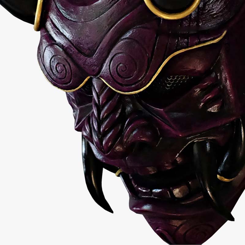 The symbolic of the Japanese mask full Oni mask is a terrifying demon with horns and teeth inspired by samurai and shinto myth
