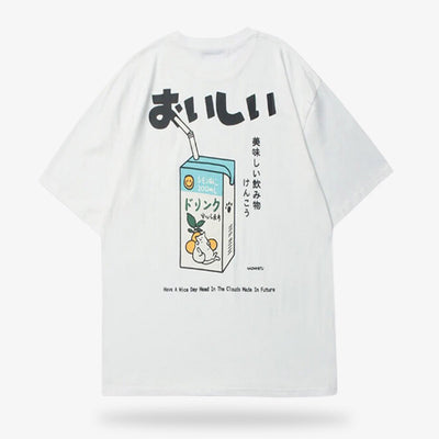 A japanese drink shirt made with white cotton and Kanji printed