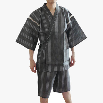 The Jinbei Japanese Clothing is a traditional Japanese summer Kimono worn like a Japanese pajamas. It consists of a short-sleeved kimono top and shorts.