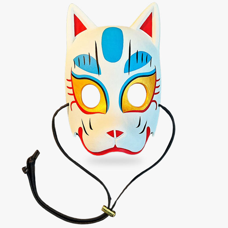 authentic kitsune mask half made in collaboration with an artist. Handp ainted japanese fox mask with white color on the face