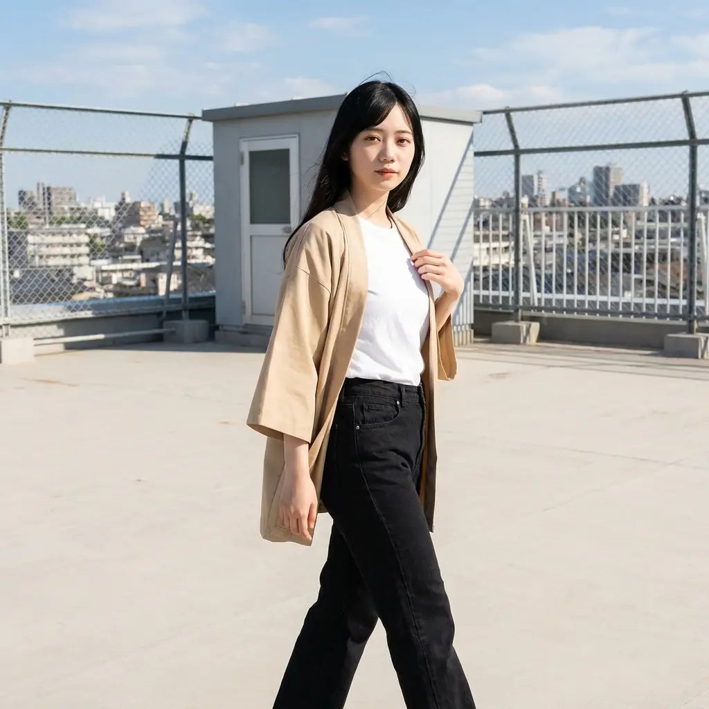 beige haori cardigan