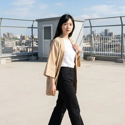 beige haori cardigan