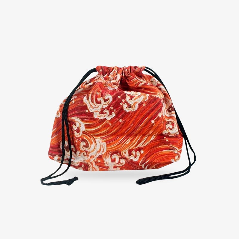 Enjoy the convenience of our bento bag lunch, designed for efficient meal organization with separate compartments, combining traditional Japanese bento aesthetics with modern functionality for a healthy on-the-go lunch experience. Japanese wave patterns are printed with orange color on the bento lunch bag