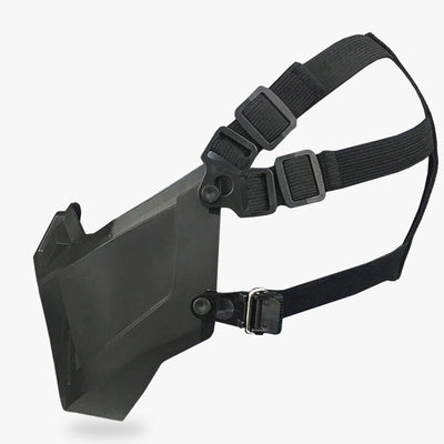 The black face mask ninja is worn by shinobi warrior. Black straps are used to attach it to the head