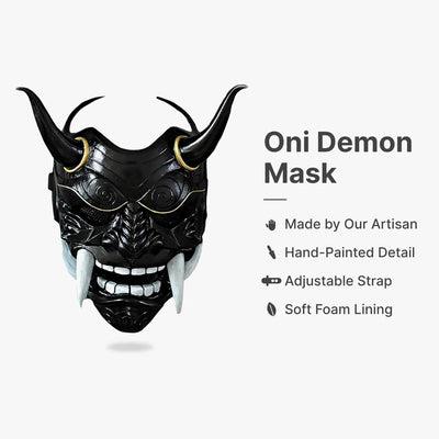 Oni mask demon : Made by Our Artisan, Hand-Painted Detail, Adjustable Strap, Soft Foam Lining