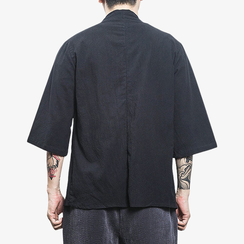 This Japanese haori cardigan jacket is black.