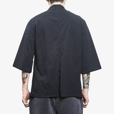This Japanese haori cardigan jacket is black.