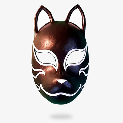 The black kitsune mask is hand painted with black color and white. This full face japanese mask is a japanese fox mask inspired by Anbu ninja from Konoha village in Naruto Manga