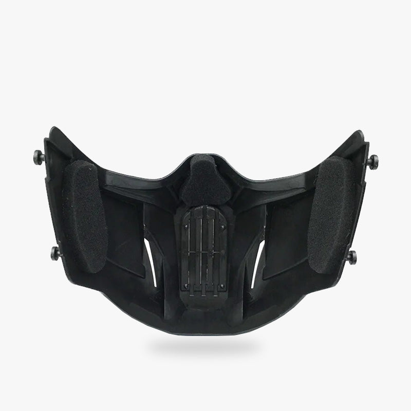 The black ninja face mask is full black. Material used for the shinobi mask is Hard PU and cushion for the face
