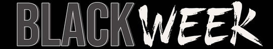 Black and white text 'BLACK WEEK' on a black background